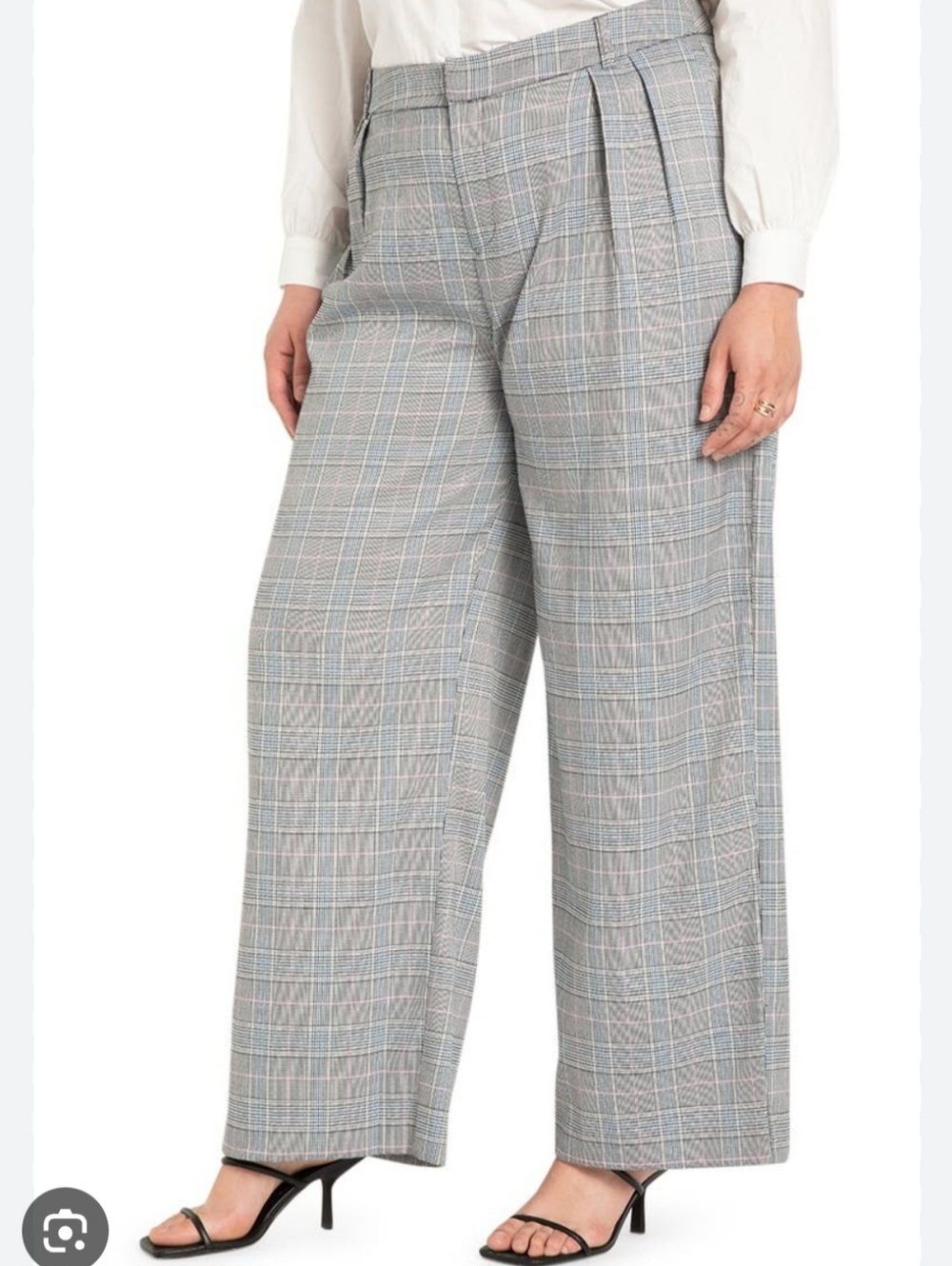 Eloquii Checked Wide Leg Trousers in Light Gray